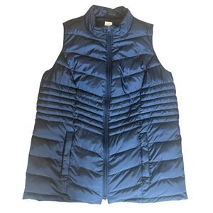 J. Jill Women's 1X Dark Navy Down Puffer Vest Full Zip Pockets Vents Plus Size